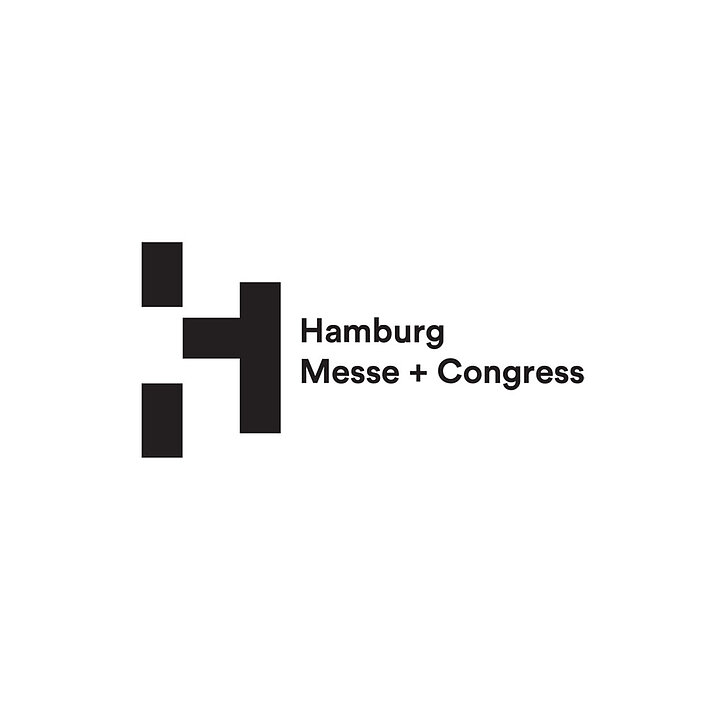 Hamburg Messe and Congress logo Black and white Hamburg Messe and Congress logo.